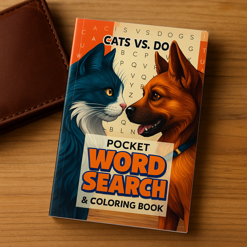 Cats vs. Dogs Pocket Word Search Puzzle & Coloring Book for Adults and Kids: Small Activity Book with Pet Stories & Notes