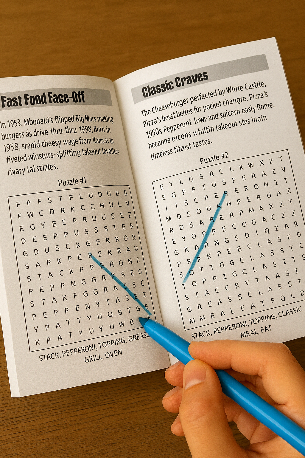 Pizza vs. Hamburger Pocket Word Search Puzzle & Coloring Book: Small Activity Book with Food Stories & Notes