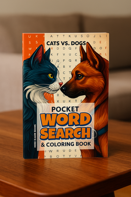 Cats vs. Dogs Pocket Word Search Puzzle & Coloring Book for Adults and Kids: Small Activity Book with Pet Stories & Notes